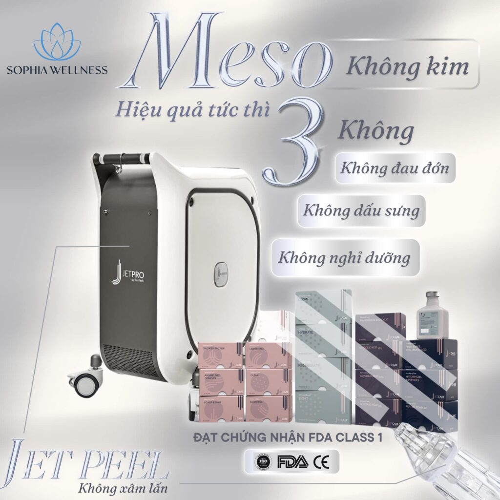 04 bước liệu trình dưỡng chất của Meso không kim (JETPEEL không xâm lấn) tại Sophia Wellness